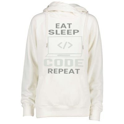 Eat Sleep Code Repeat Programmer Software Developer Coder Gift Womens Funnel Neck Pullover Hood