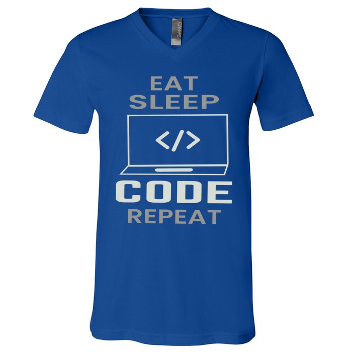 Eat Sleep Code Repeat Programmer Software Developer Coder Gift V-Neck T-Shirt