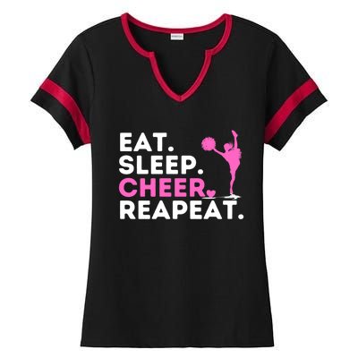 Eat Sleep Cheer Repeat Meaningful Gift Cheerleader Cheerleading Cheering Gift Ladies Halftime Notch Neck Tee