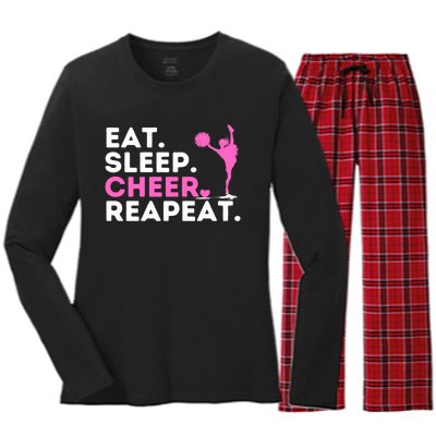 Eat Sleep Cheer Repeat Meaningful Gift Cheerleader Cheerleading Cheering Gift Women's Long Sleeve Flannel Pajama Set 