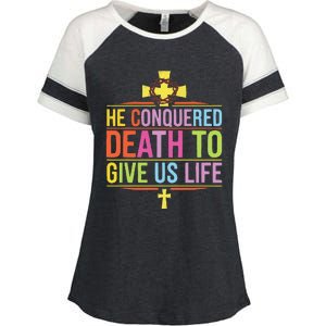 Easter Sunday Christian Believer Religious Jesus Christ Enza Ladies Jersey Colorblock Tee