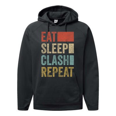 Eat Sleep Clash Repeat Vintage Gaming Clan Retro Clash Performance Fleece Hoodie