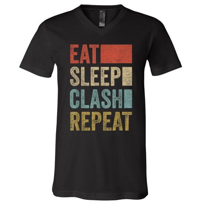 Eat Sleep Clash Repeat Vintage Gaming Clan Retro Clash V-Neck T-Shirt