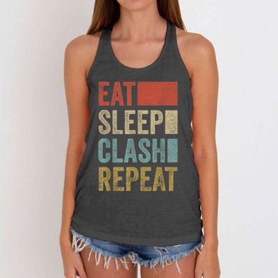 Eat Sleep Clash Repeat Vintage Gaming Clan Retro Clash Women's Knotted Racerback Tank