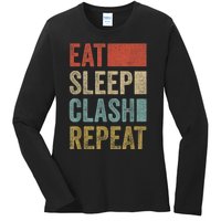 Eat Sleep Clash Repeat Vintage Gaming Clan Retro Clash Ladies Long Sleeve Shirt