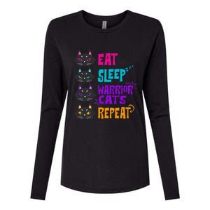 Eat Sleep Cat Warrior Repeat Cat Warrior Love Cats Womens Cotton Relaxed Long Sleeve T-Shirt