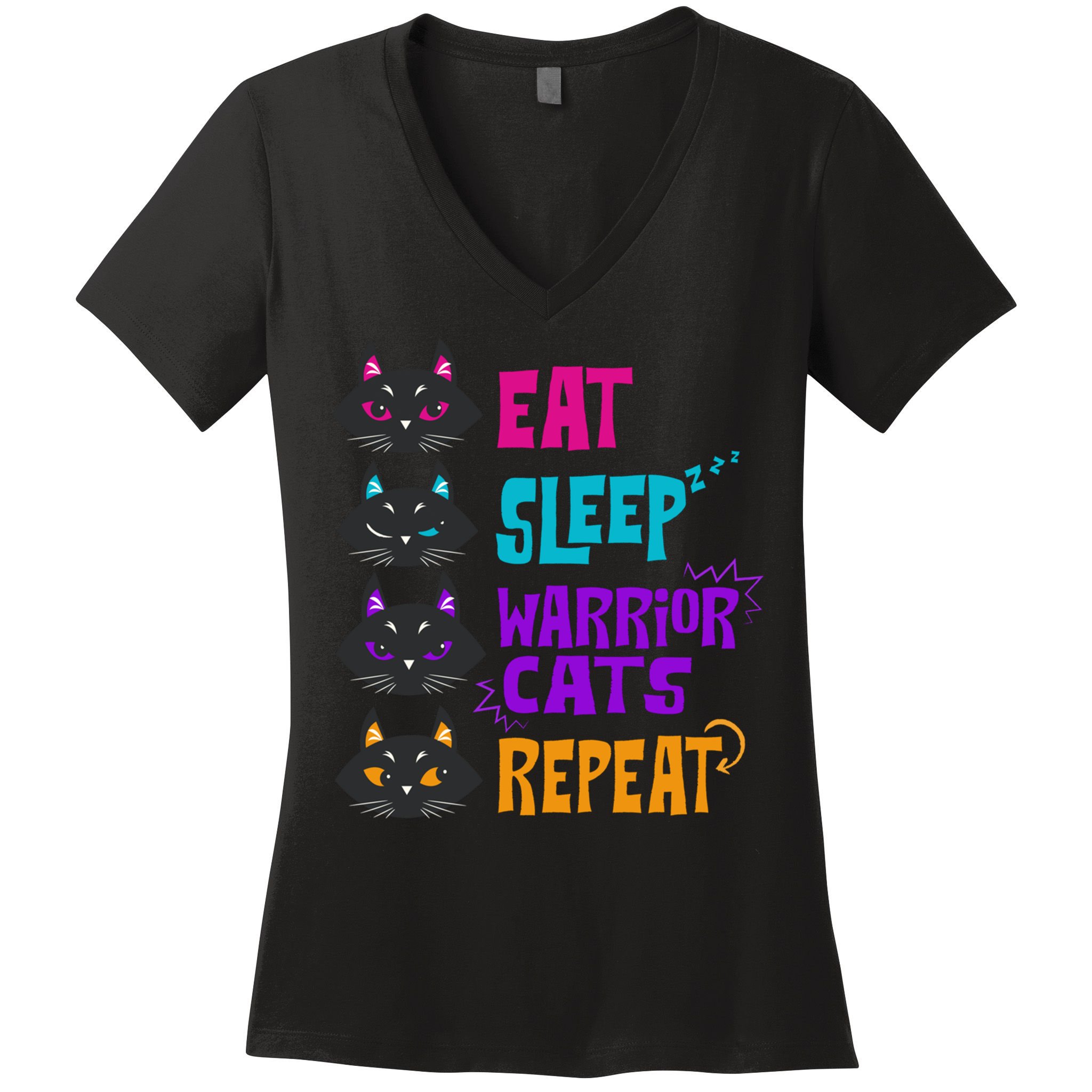 Eat Sleep Cat Warrior Repeat Cat Warrior Love Cats Women's V-Neck T-Shirt