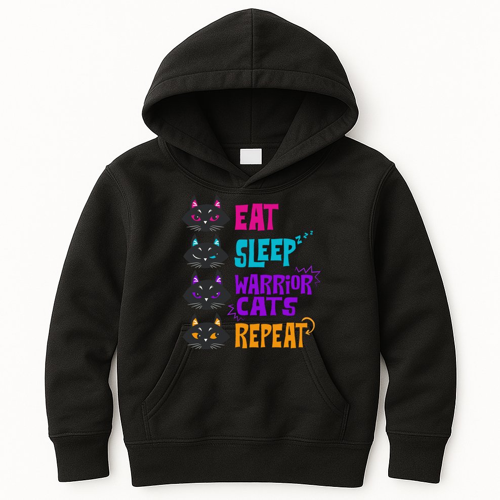 Eat Sleep Cat Warrior Repeat Cat Warrior Love Cats Kids Hoodie