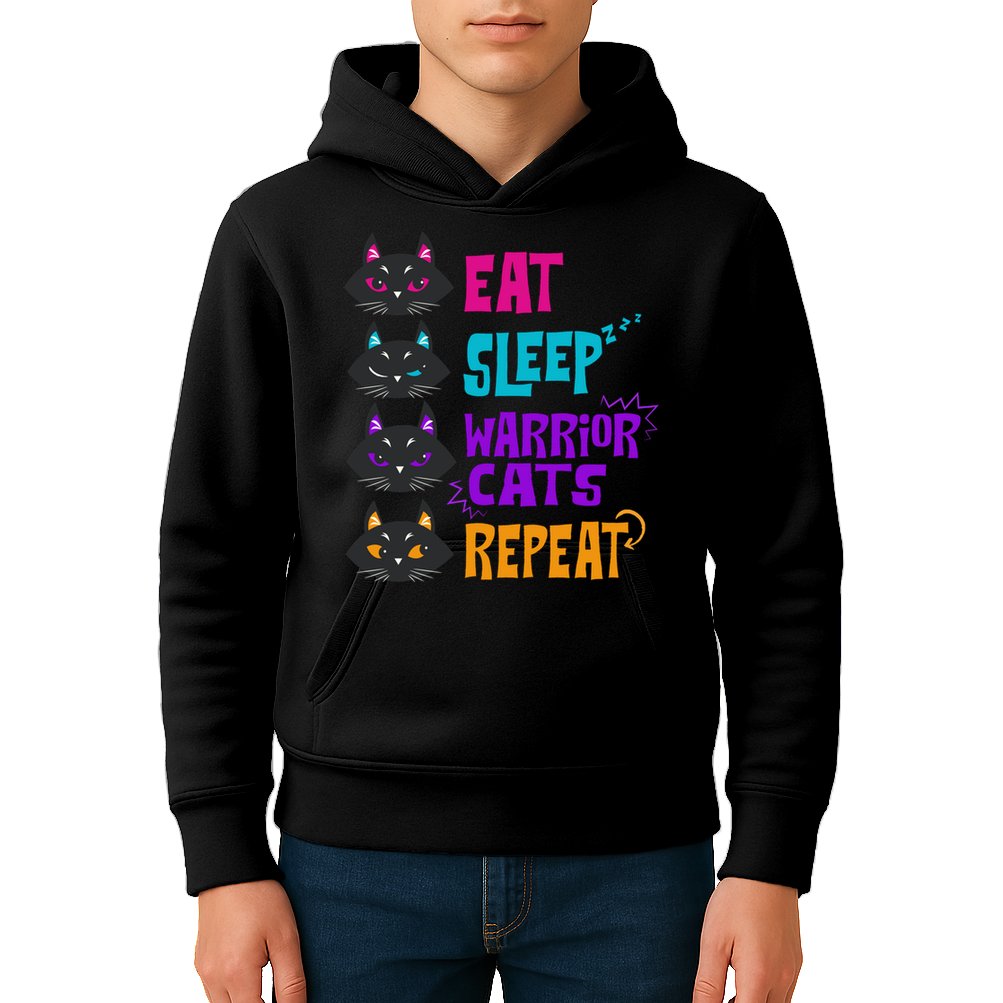 Eat Sleep Cat Warrior Repeat Cat Warrior Love Cats Kids Hoodie