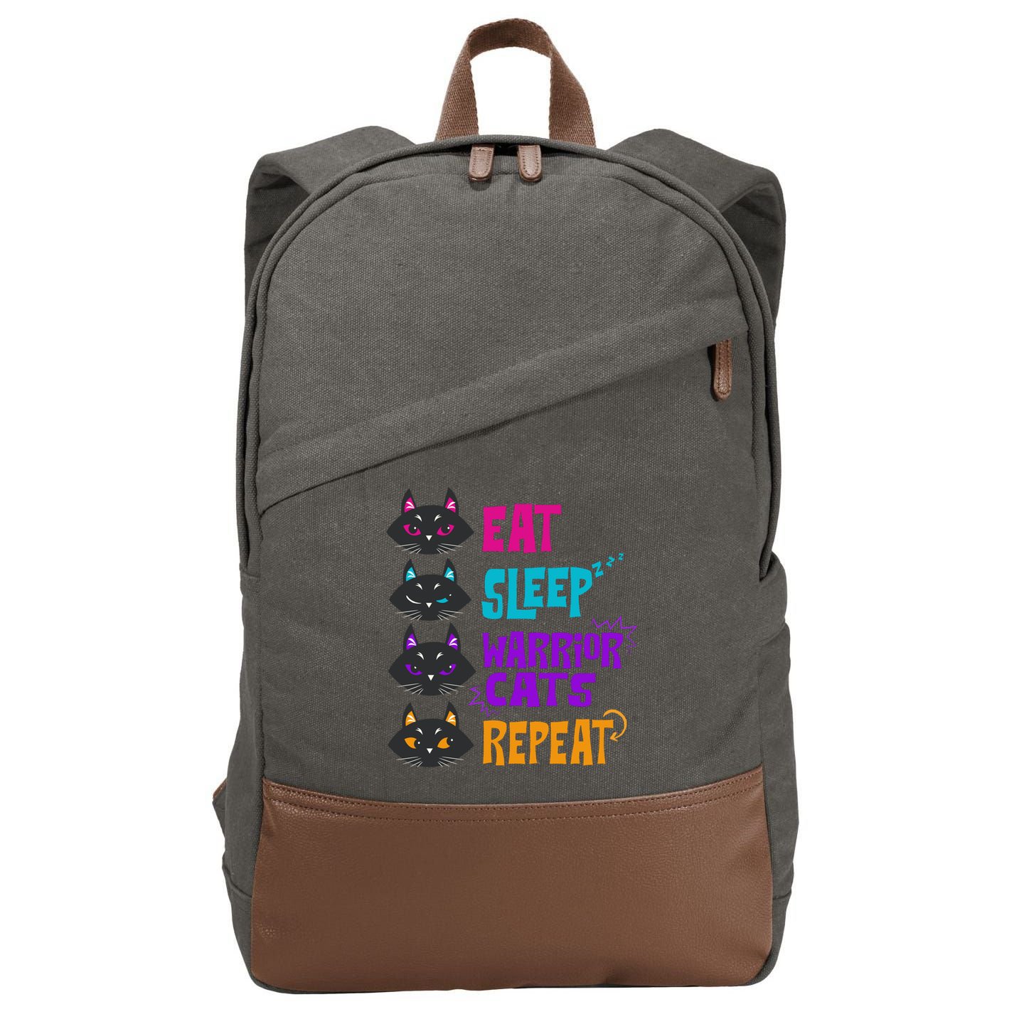 Eat Sleep Cat Warrior Repeat Cat Warrior Love Cats Cotton Canvas Backpack