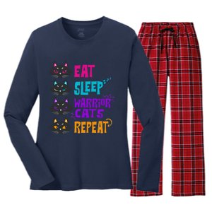 Eat Sleep Cat Warrior Repeat Cat Warrior Love Cats Women's Long Sleeve Flannel Pajama Set 