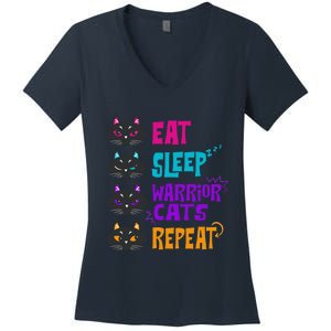 Eat Sleep Cat Warrior Repeat Cat Warrior Love Cats Women's V-Neck T-Shirt