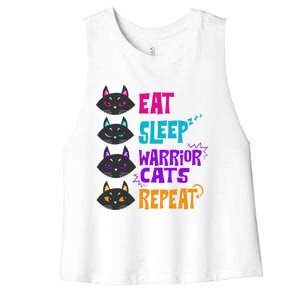 Eat Sleep Cat Warrior Repeat Cat Warrior Love Cats Women's Racerback Cropped Tank