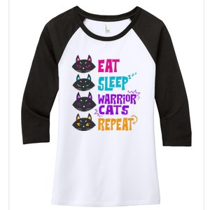 Eat Sleep Cat Warrior Repeat Cat Warrior Love Cats Women's Tri-Blend 3/4-Sleeve Raglan Shirt