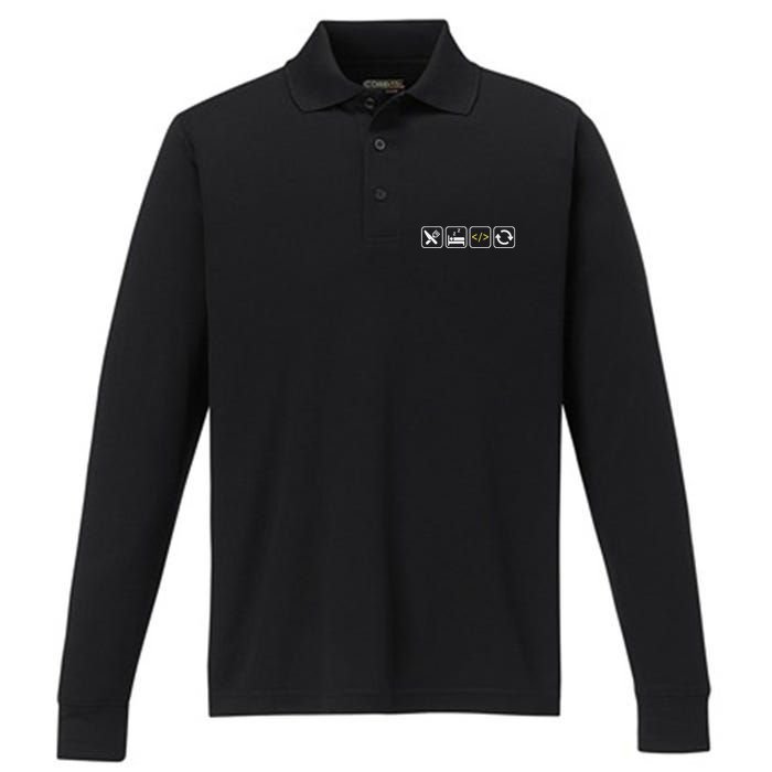 Eat Sleep Code Repeat Funny Humor For Coders & Programmers Performance Long Sleeve Polo