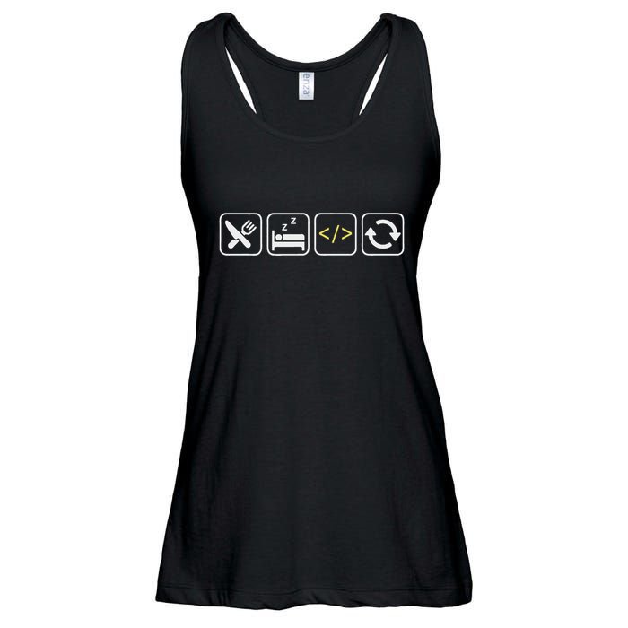 Eat Sleep Code Repeat Funny Humor For Coders & Programmers Ladies Essential Flowy Tank