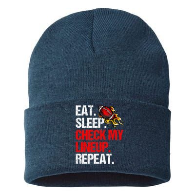 Eat Sleep Check My Lineup Repeat, Fantasy Football Sustainable Knit Beanie