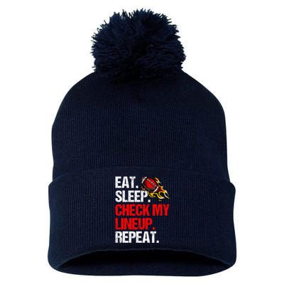 Eat Sleep Check My Lineup Repeat, Fantasy Football Pom Pom 12in Knit Beanie