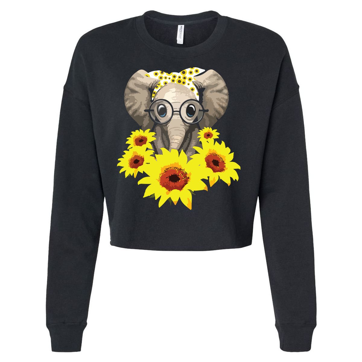 Elephant Sunflower Cute Elephant Love Sunflower Cropped Pullover Crew