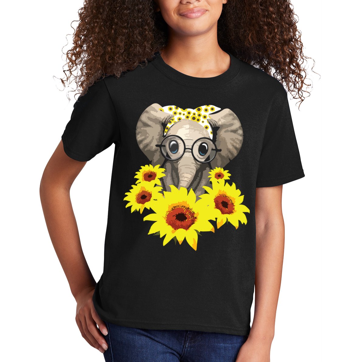 Elephant Sunflower Cute Elephant Love Sunflower Kids T-Shirt