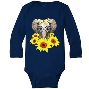 Elephant Sunflower Cute Elephant Love Sunflower Baby Long Sleeve Bodysuit