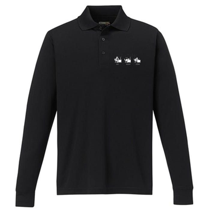Eat Sleep Code Programmers Design Performance Long Sleeve Polo
