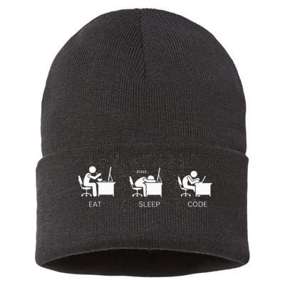 Eat Sleep Code Programmers Design Sustainable Knit Beanie