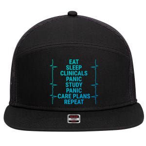 Eat Sleep Clinicals Funny Student Nurse Nursing School Meaningful Gift 7 Panel Mesh Trucker Snapback Hat