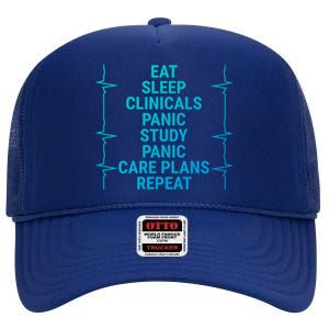 Eat Sleep Clinicals Funny Student Nurse Nursing School Meaningful Gift High Crown Mesh Back Trucker Hat