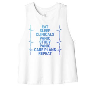 Eat Sleep Clinicals Funny Student Nurse Nursing School Meaningful Gift Women's Racerback Cropped Tank