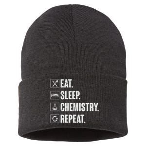 Eat Sleep Chemistry Repeat Funny Chemist Chemistry Gift Sustainable Knit Beanie