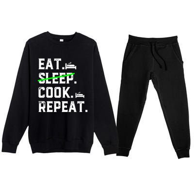 Eat Sleep Cooking Repeat No Sleep Culinary Cook Cooking Chef Gift Premium Crewneck Sweatsuit Set