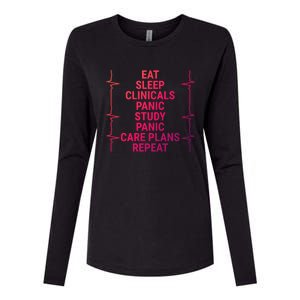 Eat Sleep Clinicals Funny Student Nurse Nursing School Meaningful Gift Womens Cotton Relaxed Long Sleeve T-Shirt