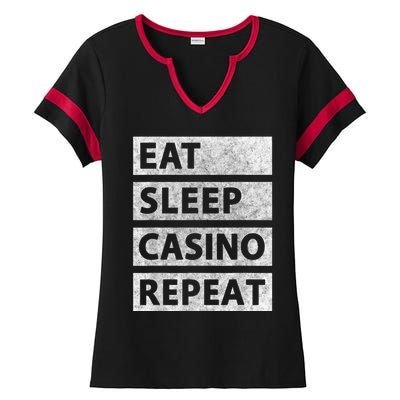 Eat Sleep Casino Repeat Casino Gambler Ladies Halftime Notch Neck Tee