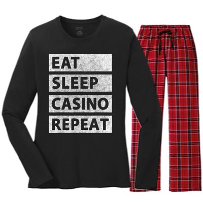 Eat Sleep Casino Repeat Casino Gambler Women's Long Sleeve Flannel Pajama Set 