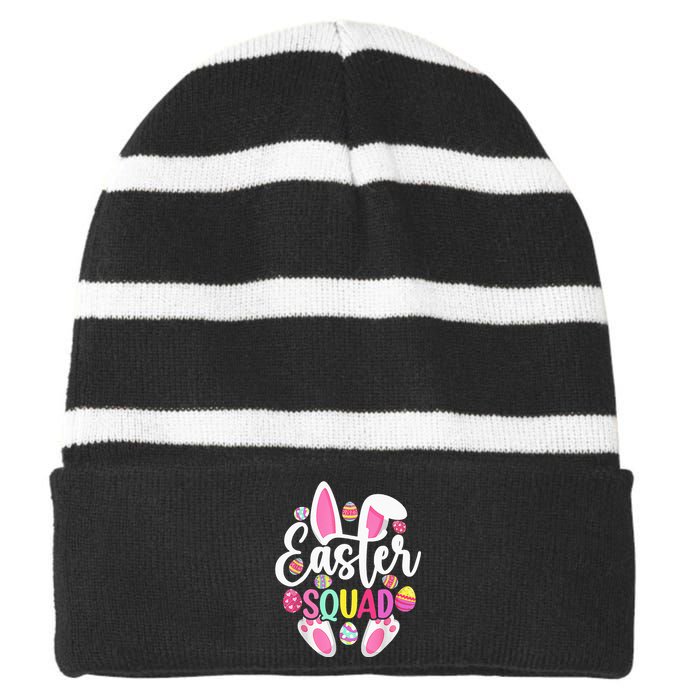 Easter Squad Cute Bunny Rabbit Crew Hunting Egg Striped Beanie with Solid Band