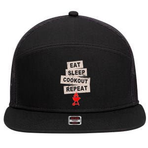 Eat Sleep Cookout American Chef Repeat Summer Gift 7 Panel Mesh Trucker Snapback Hat