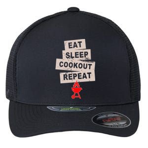 Eat Sleep Cookout American Chef Repeat Summer Gift Flexfit Unipanel Trucker Cap