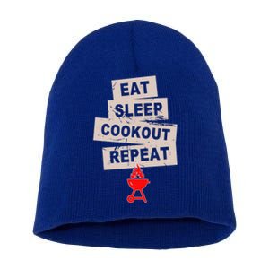 Eat Sleep Cookout American Chef Repeat Summer Gift Short Acrylic Beanie