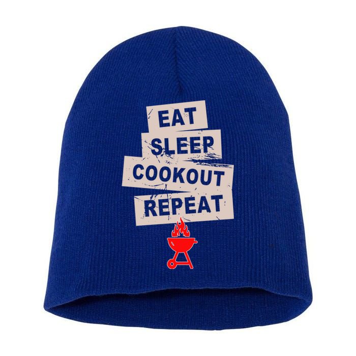 Eat Sleep Cookout American Chef Repeat Summer Gift Short Acrylic Beanie