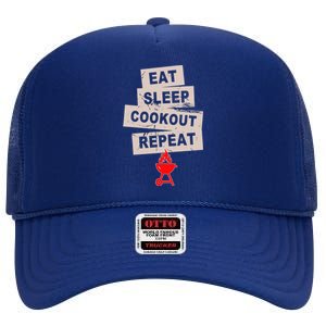 Eat Sleep Cookout American Chef Repeat Summer Gift High Crown Mesh Back Trucker Hat