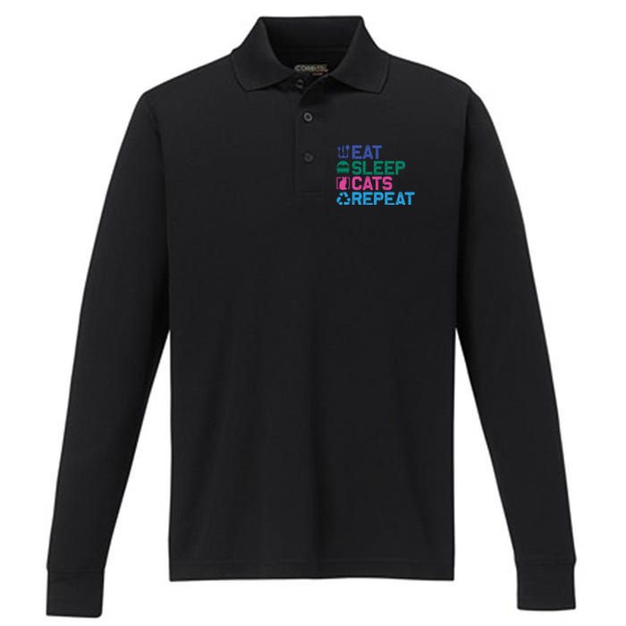 Eat Sleep Cats Repeat Performance Long Sleeve Polo