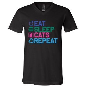 Eat Sleep Cats Repeat V-Neck T-Shirt