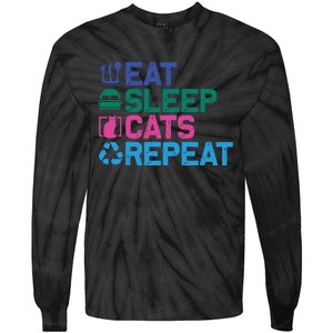 Eat Sleep Cats Repeat Tie-Dye Long Sleeve Shirt