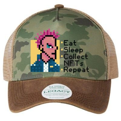 Eat Sleep Collect Nfts Repeat Pixel Legacy Tie Dye Trucker Hat