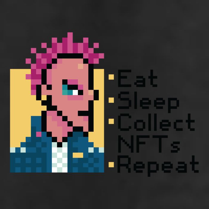 Eat Sleep Collect Nfts Repeat Pixel 7 Panel Mesh Trucker Snapback Hat