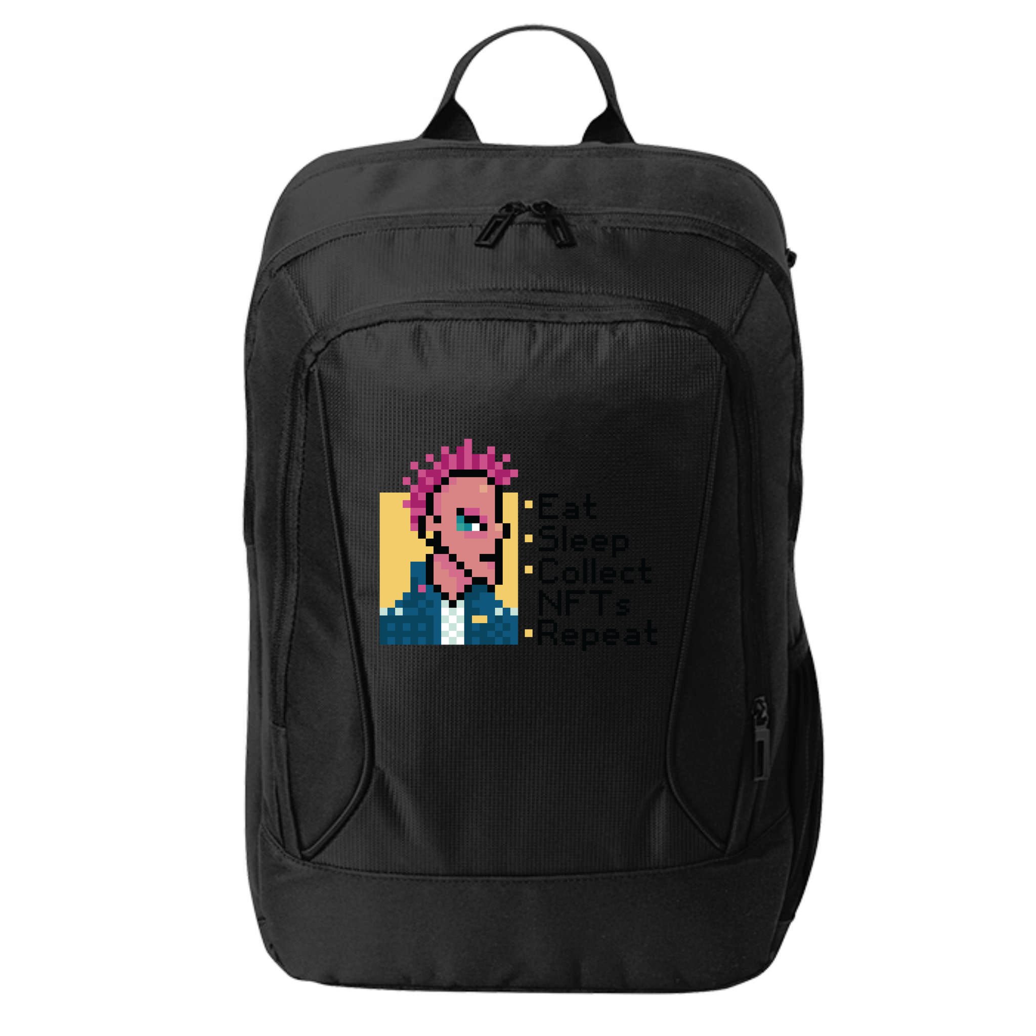Eat Sleep Collect Nfts Repeat Pixel City Backpack