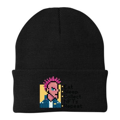 Eat Sleep Collect Nfts Repeat Pixel Knit Cap Winter Beanie