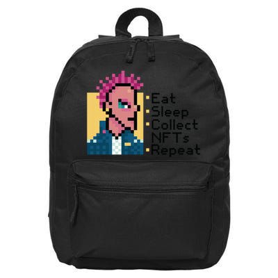 Eat Sleep Collect Nfts Repeat Pixel 16 in Basic Backpack