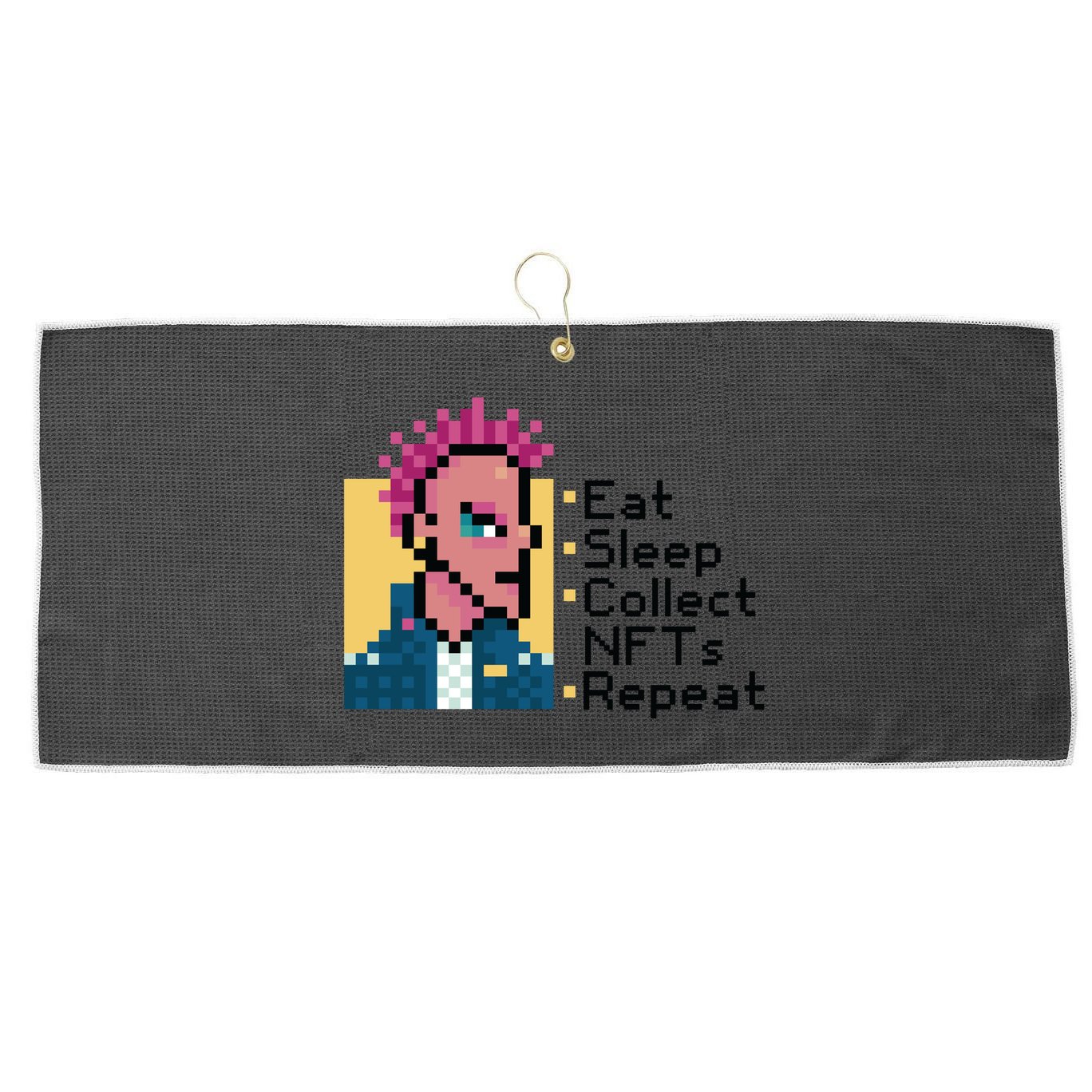 Eat Sleep Collect Nfts Repeat Pixel Large Microfiber Waffle Golf Towel